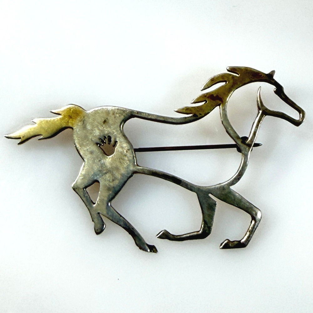 Vintage Sterling Silver Running Horse Brooch Pin Southwestern 8g Artisan